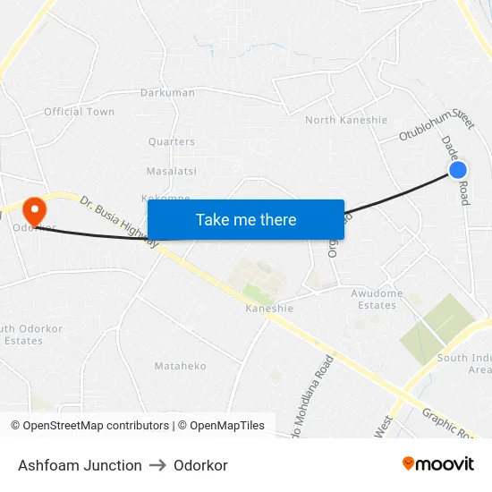 Ashfoam Junction to Odorkor map