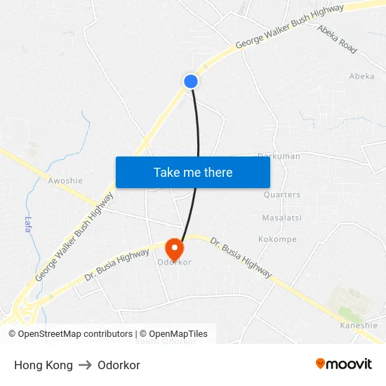 Hong Kong to Odorkor map