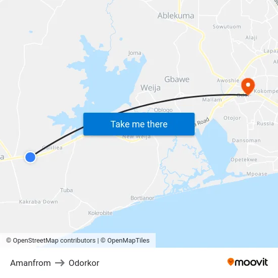 Amanfrom to Odorkor map