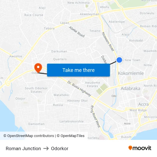 Roman Junction to Odorkor map