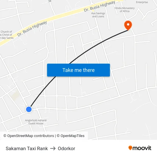 Sakaman Taxi Rank to Odorkor map