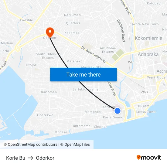 Korle Bu to Odorkor map