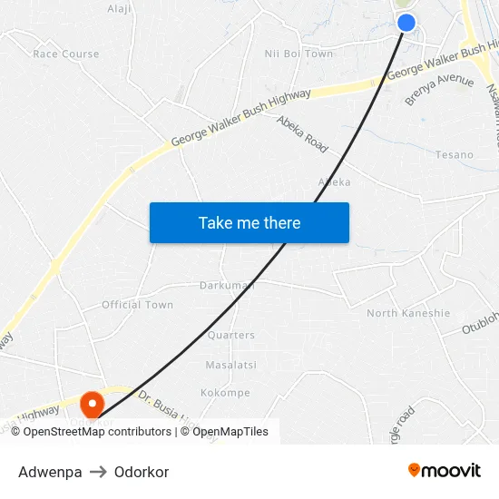 Adwenpa to Odorkor map