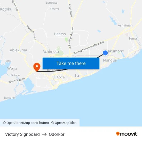 Victory Signboard to Odorkor map