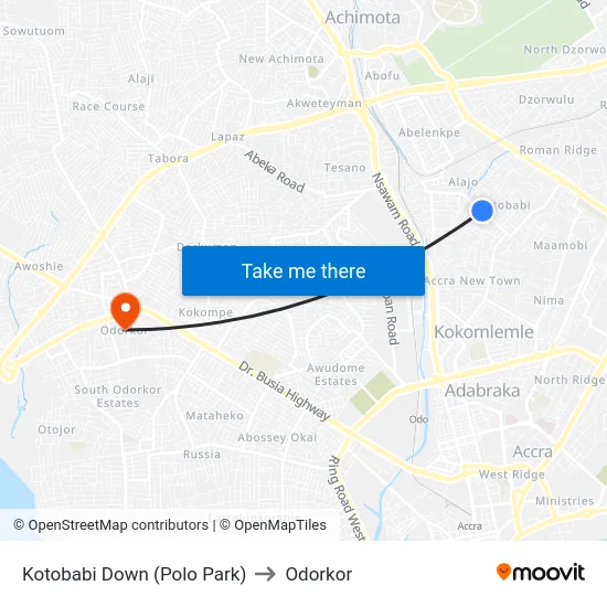 Kotobabi Down (Polo Park) to Odorkor map