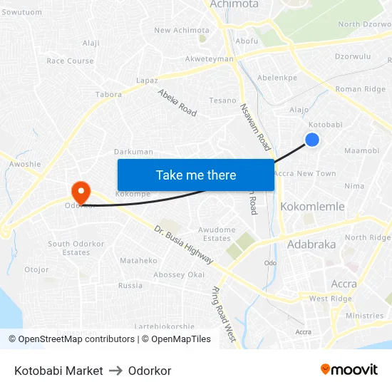 Kotobabi Market to Odorkor map