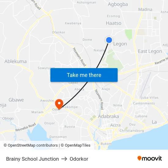 Brainy School Junction to Odorkor map
