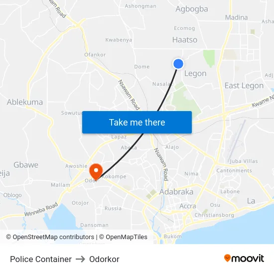 Police Container to Odorkor map