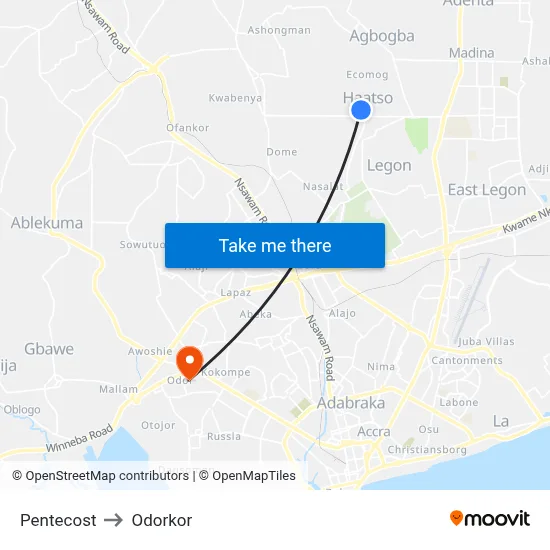 Pentecost to Odorkor map