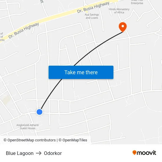 Blue Lagoon to Odorkor map