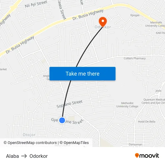 Alaba to Odorkor map