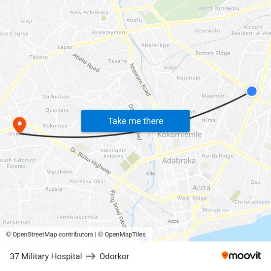 37 Military Hospital to Odorkor map