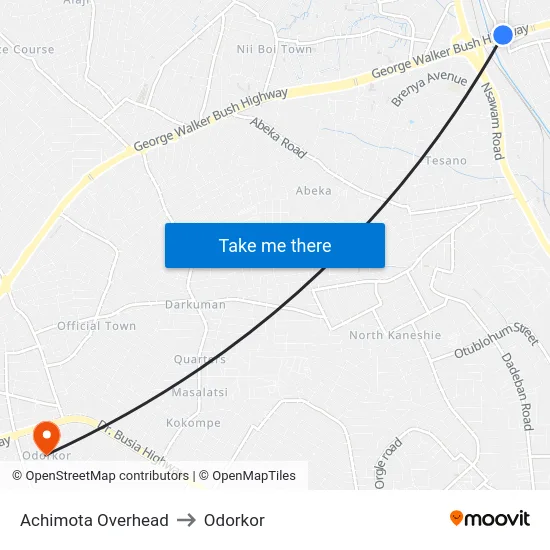 Achimota Overhead to Odorkor map