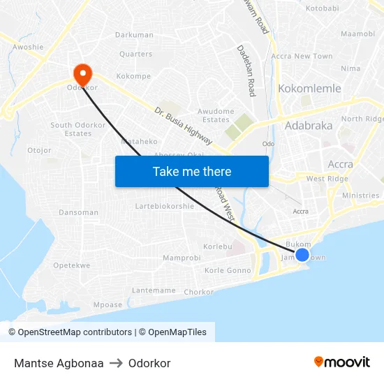 Mantse Agbonaa to Odorkor map