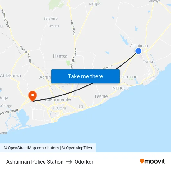Ashaiman Police Station to Odorkor map