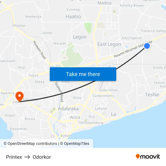 Printex to Odorkor map