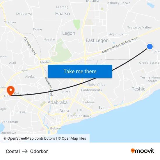 Costal to Odorkor map