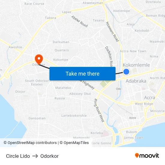 Circle Lido to Odorkor map