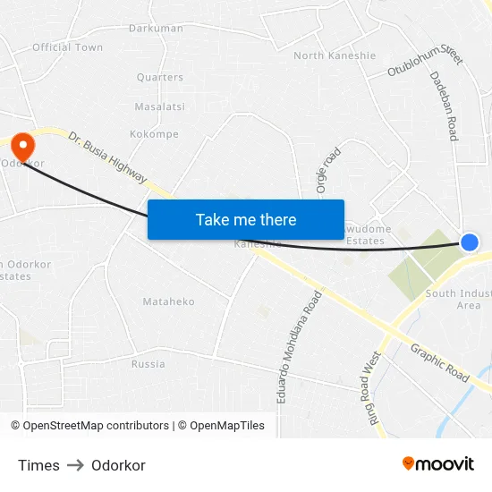 Times to Odorkor map