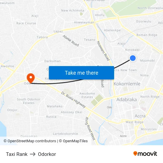 Taxi Rank to Odorkor map