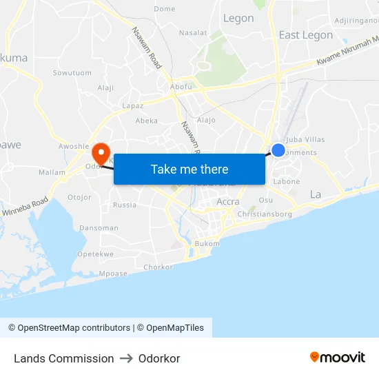 Lands Commission to Odorkor map