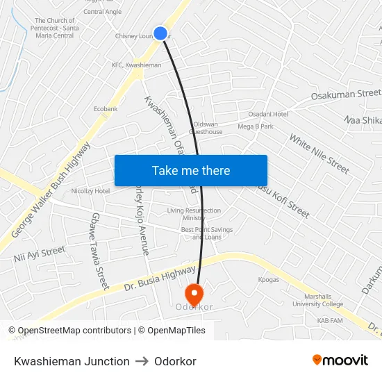 Kwashieman Junction to Odorkor map