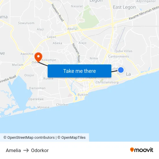 Amelia to Odorkor map