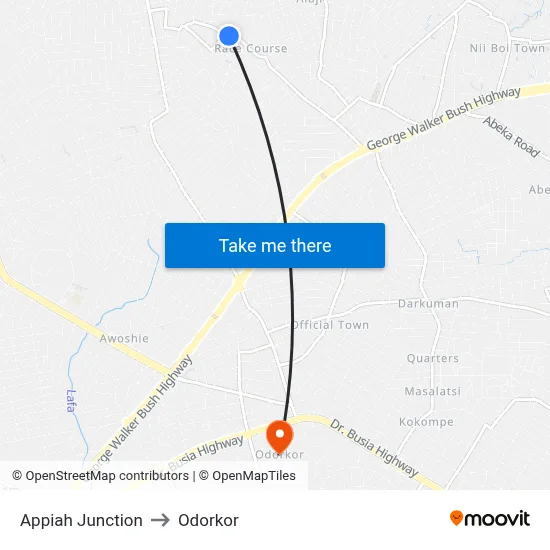 Appiah Junction to Odorkor map