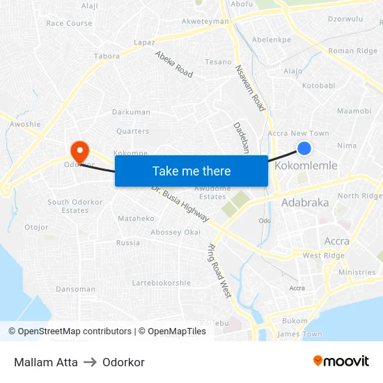 Mallam Atta to Odorkor map