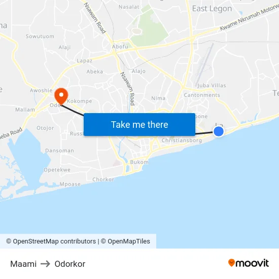 Maami to Odorkor map