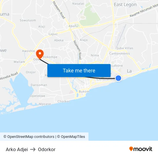 Arko Adjei to Odorkor map