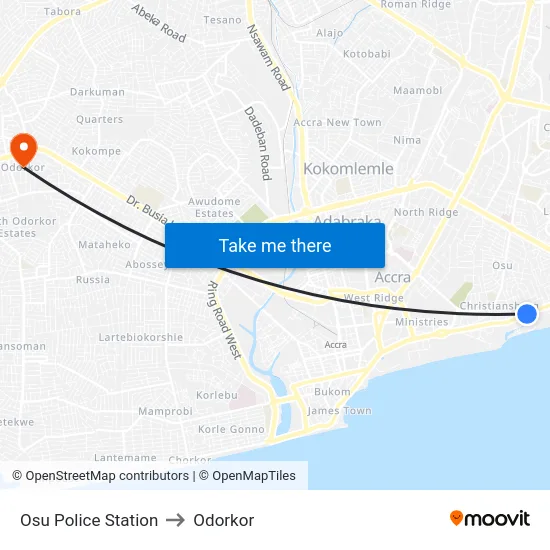 Osu Police Station to Odorkor map