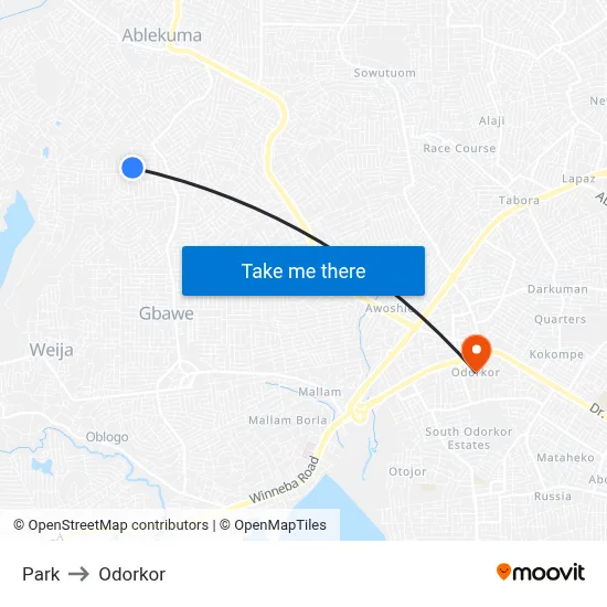 Park to Odorkor map