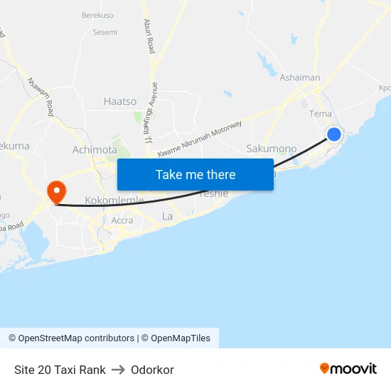 Site 20 Taxi Rank to Odorkor map