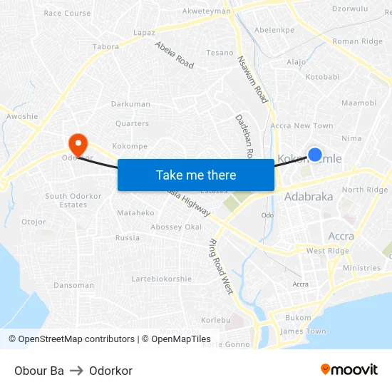 Obour Ba to Odorkor map