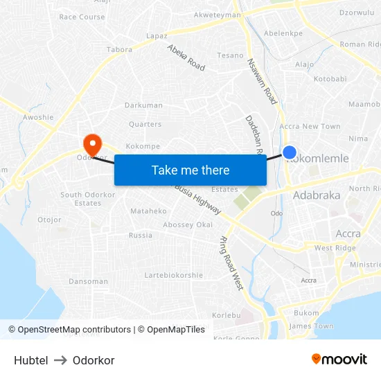 Hubtel to Odorkor map