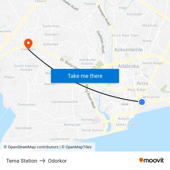 Tema Station to Odorkor map