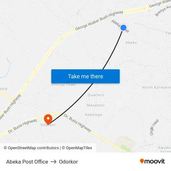 Abeka Post Office to Odorkor map