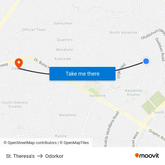 St. Theresa's to Odorkor map