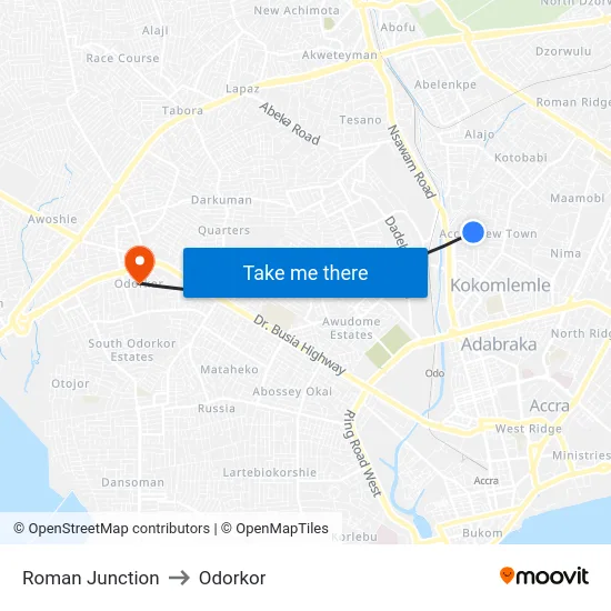 Roman Junction to Odorkor map