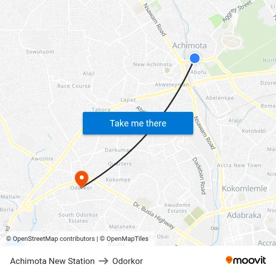 Achimota New Station to Odorkor map
