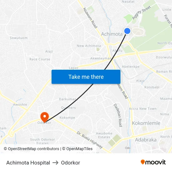 Achimota Hospital to Odorkor map