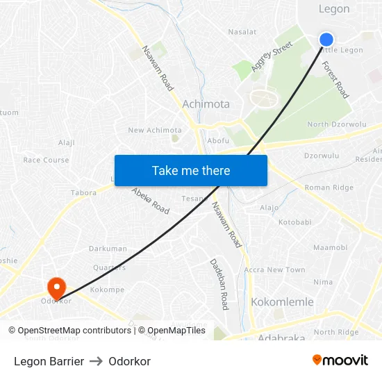 Legon Barrier to Odorkor map