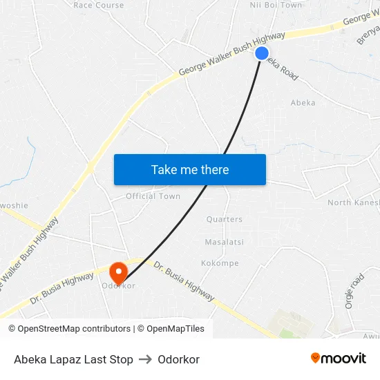 Abeka Lapaz Last Stop to Odorkor map