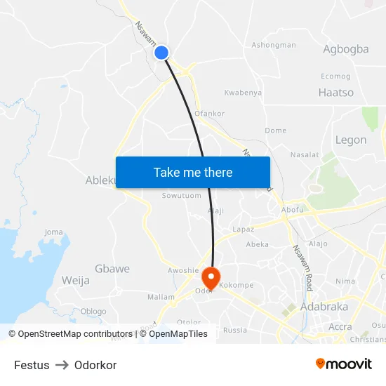 Festus to Odorkor map