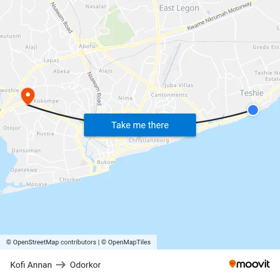 Kofi Annan to Odorkor map