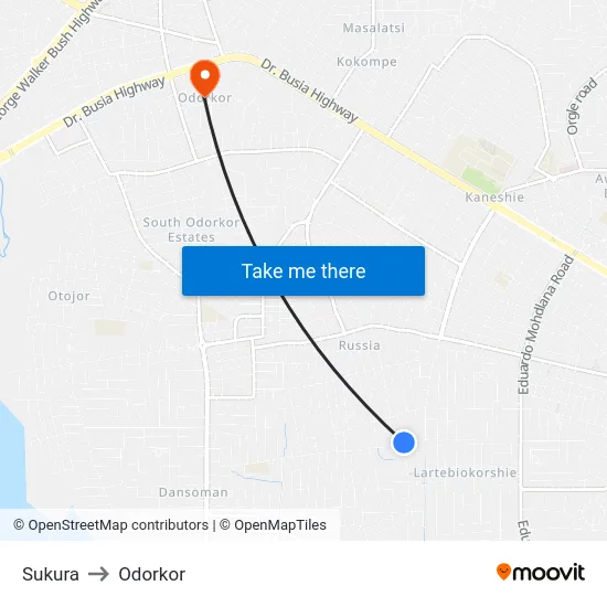 Sukura to Odorkor map