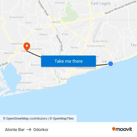 Alonte Bar to Odorkor map