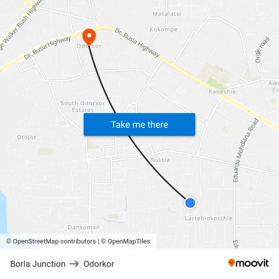 Borla Junction to Odorkor map