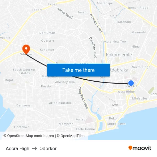 Accra High to Odorkor map